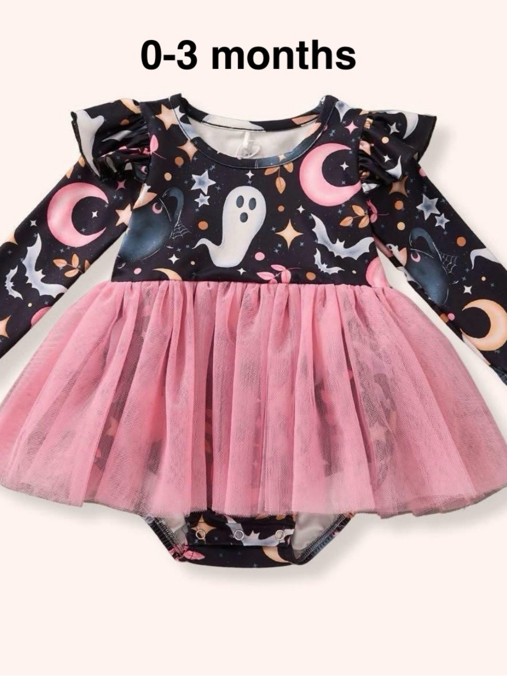 Pink Tulle Ghost & Moon Baby Halloween Dress Bodysuit
